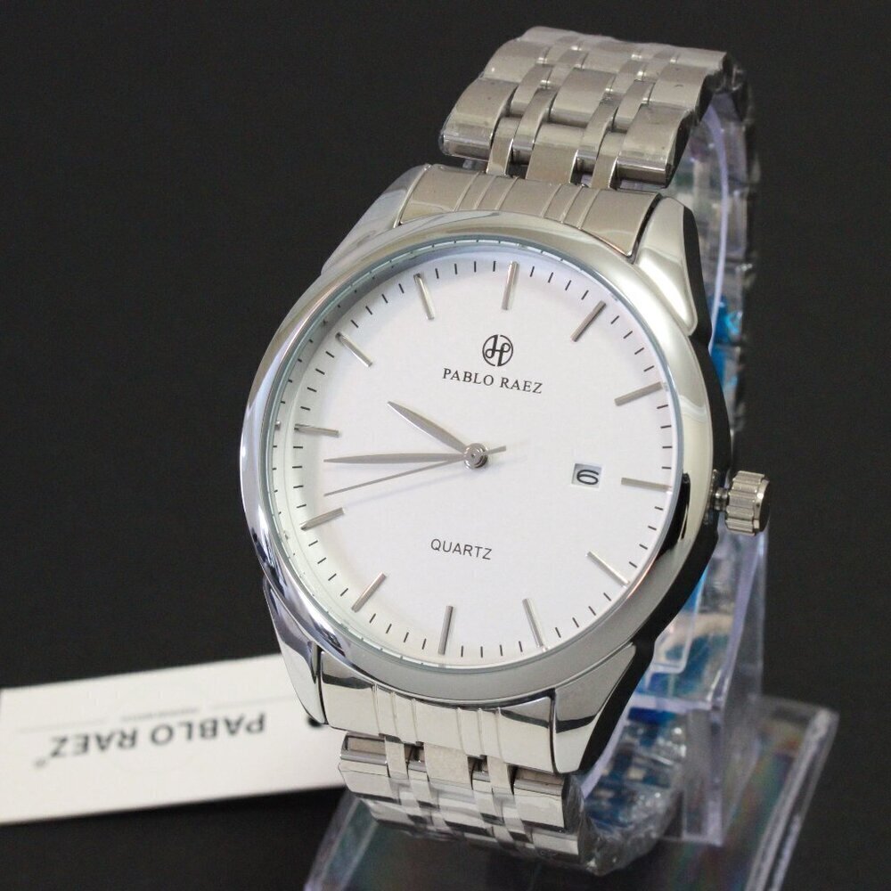 Men's Casual Fashion Watch Silver Tone Butterfly Clasp 40mm - Picture 4 of 13